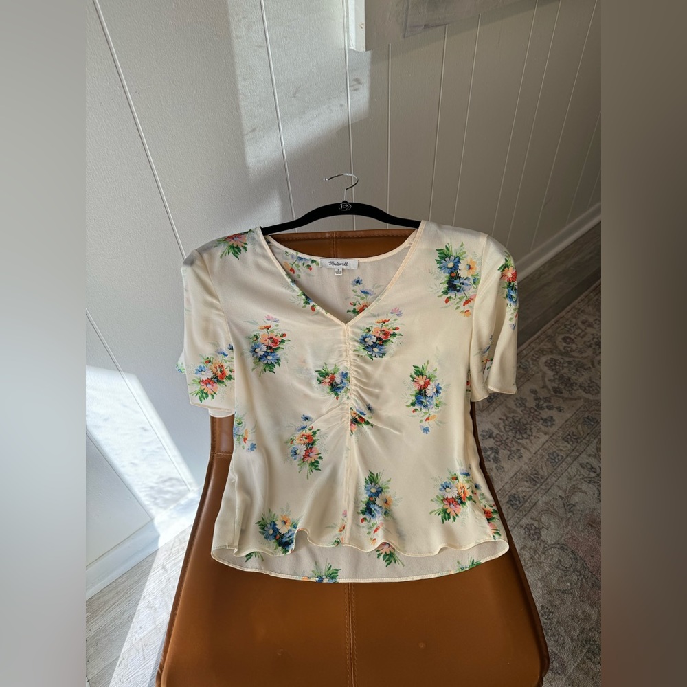 Madewell Silk Floral Flutter Sleeve Blouse - Sz Small
